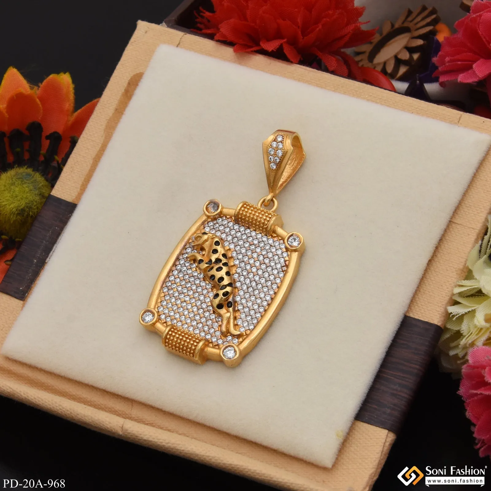 1 Gram Gold Forming Jaguar with Diamond Best Quality Pendant for Men - Style A968