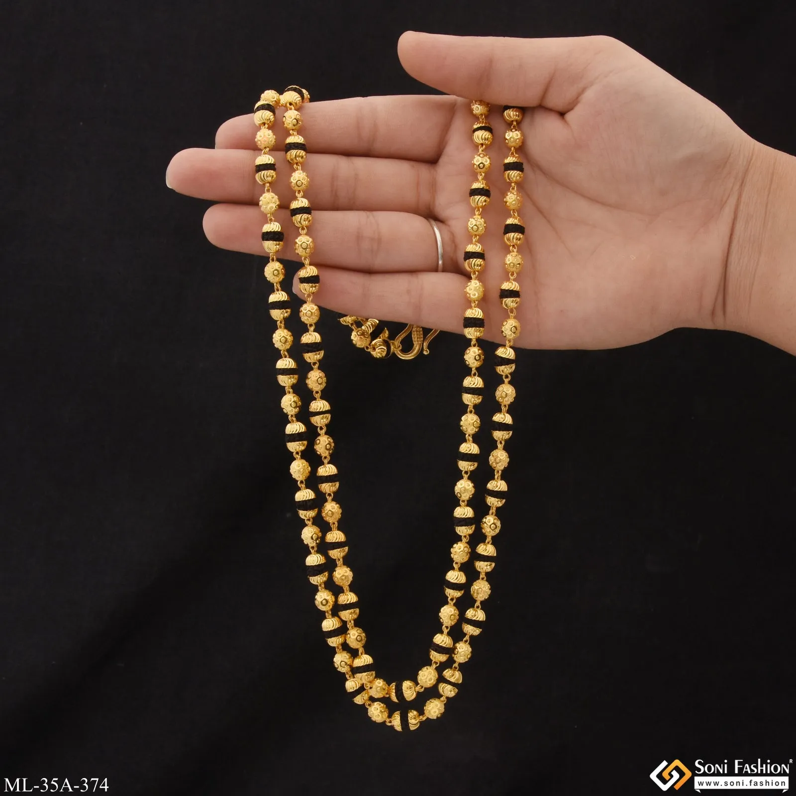 1 Gram Gold Plated 2 Line Funky Design Rudraksha Mala for Men - Style A374