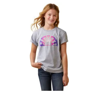 10044611 Ariat Girls' Rainbow Sunset Short Sleeve Tee - Athletic Heather Grey