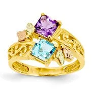 10k Tri-color Black Hills Gold Womens Amethyst and Blue Topaz, Size 6