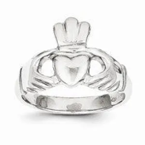 10k White Gold Polished Claddagh Ring