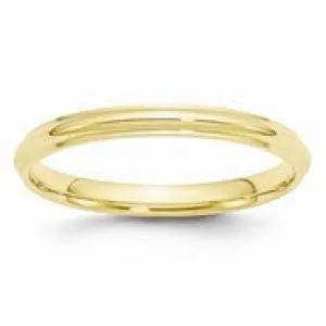 10k Yellow Gold 2.5mm Half Round with Edge Wedding Band Ring