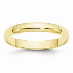 10k Yellow Gold 3mm Lightweight Half Round Wedding Band Ring