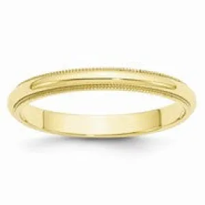 10k Yellow Gold 3mm Milgrain Half Round Wedding Band Ring