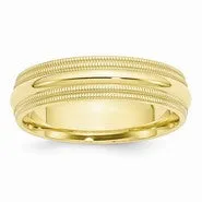 10k Yellow Gold 6mm Double Milgrain Comfort Fit Wedding Band Ring