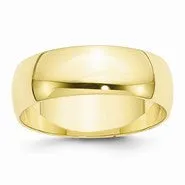 10k Yellow Gold 7mm Lightweight Half Round Wedding Band Ring