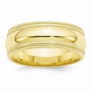 10k Yellow Gold 8mm Double Milgrain Comfort Fit Wedding Band Ring