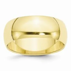 10k Yellow Gold 8mm Half Round Wedding Band Ring