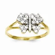 10k Yellow Gold & Rhodium CZ Butterfly Ring