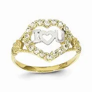 10k Yellow Gold & Rhodium CZ Heart Ring