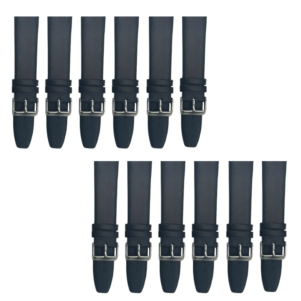 12PCS Black Leather Flat Plain Unstitched Watch Band Sizes 8MM-26MM