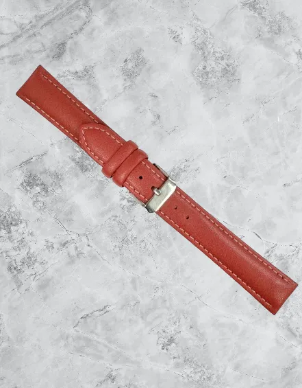 16-30mm Genuine Leather Plain RED watch band with white stitches, padded