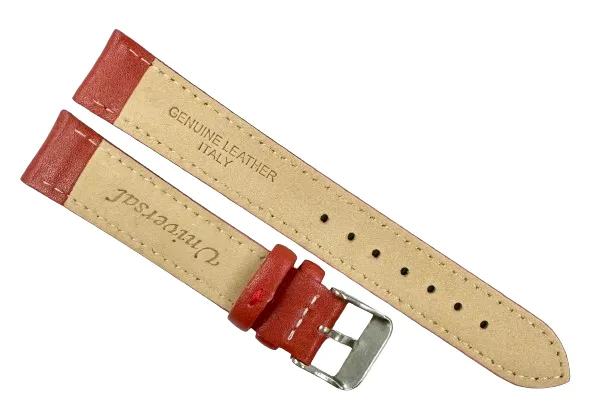 16-30mm Genuine Leather Plain RED watch band with white stitches, padded