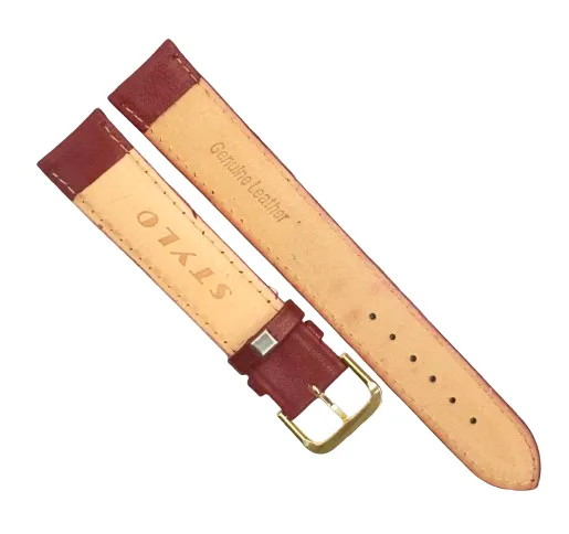 16MM XL Plain Padded Red Genuine Leather Watch Band, stitches