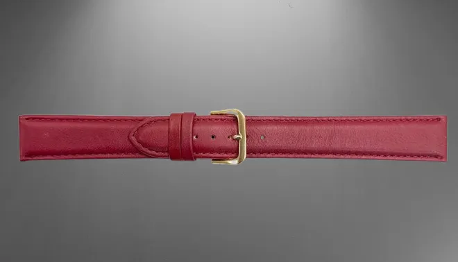 16MM XL Plain Padded Red Genuine Leather Watch Band, stitches