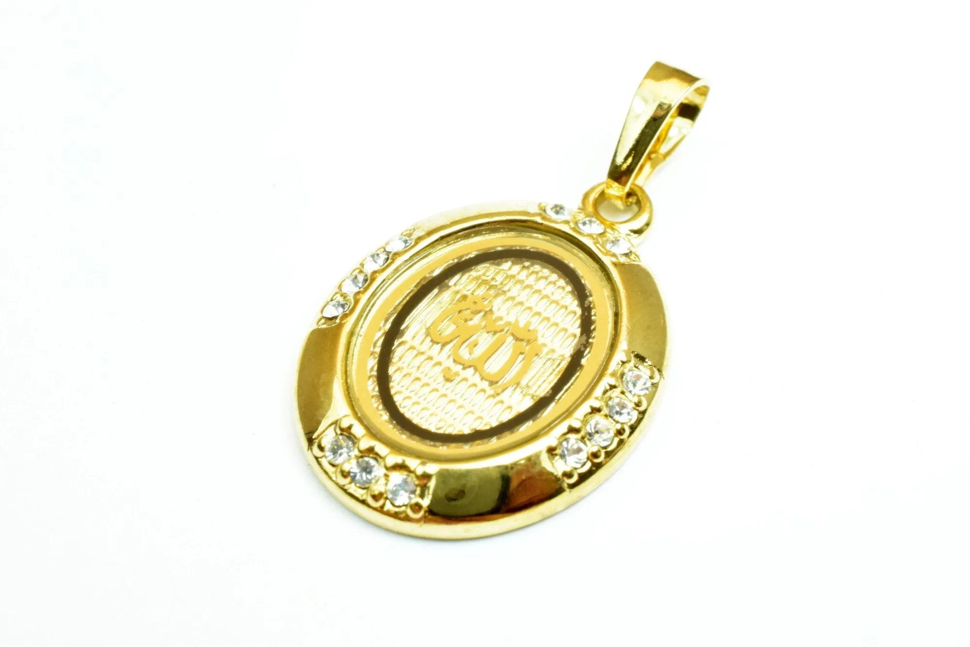 18K Gold Filled Allah الله Pendant Size 27x20mm With Rhinestone CZ Cubic Zirconia Charm Islam Moslem Arabic Word For Jewelry Making