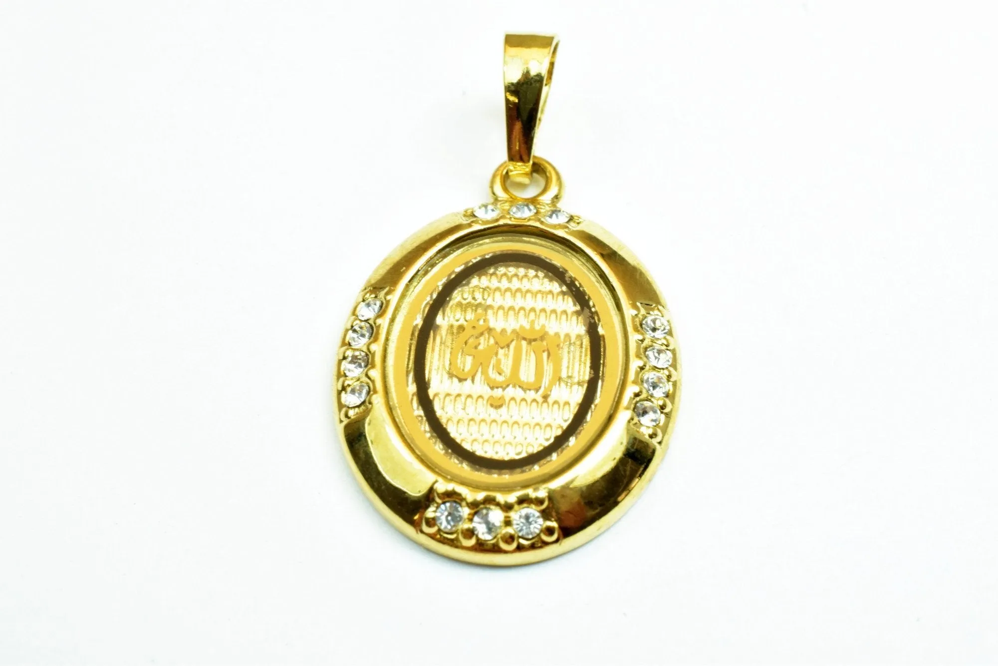 18K Gold Filled Allah الله Pendant Size 27x20mm With Rhinestone CZ Cubic Zirconia Charm Islam Moslem Arabic Word For Jewelry Making