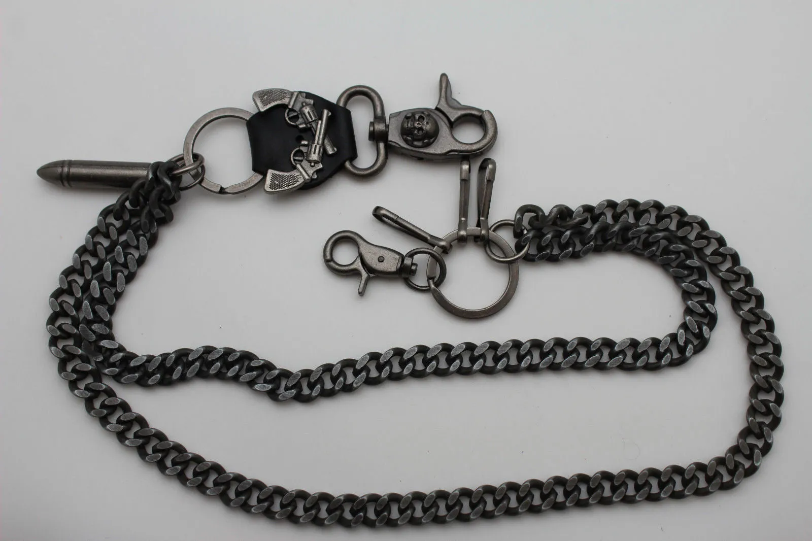 20" Key Holder & Wallet Chain with Guns & Bullet Charm