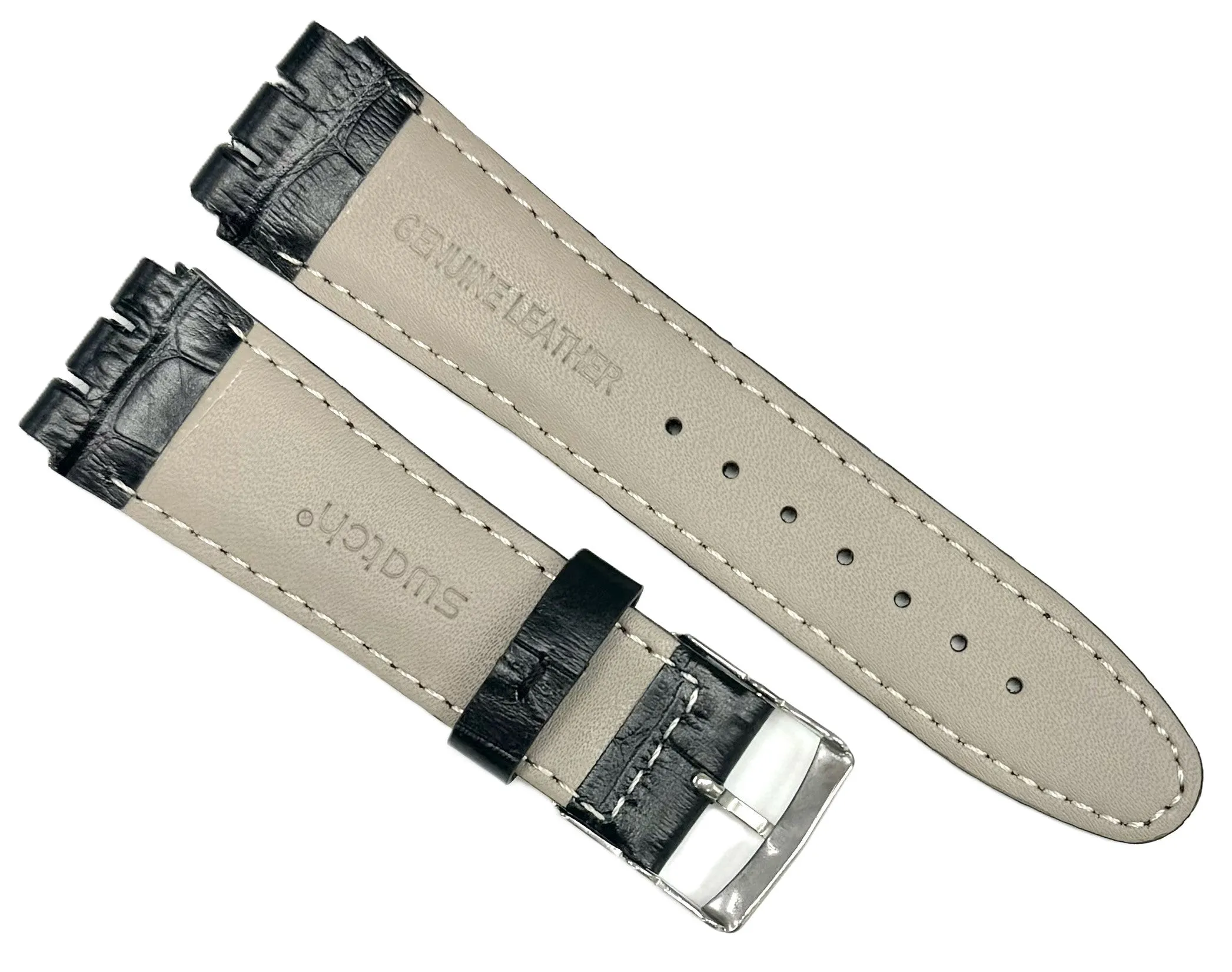 21mm Genuine Leather, Black Alligator Grain Watch Band for SWATCH Watches