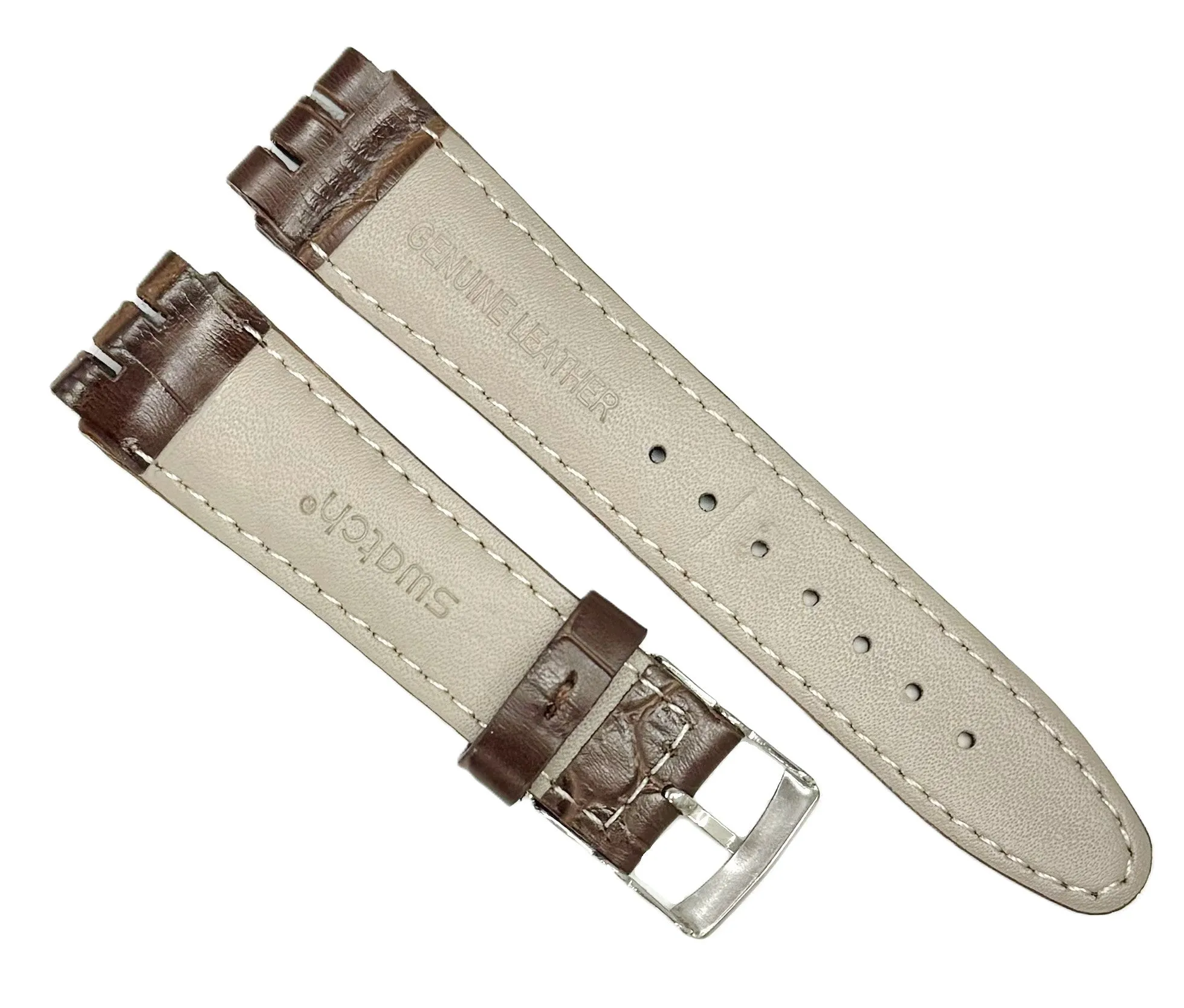 21mm Genuine Leather, BROWN Alligator Grain Watch Band for SWATCH Watches