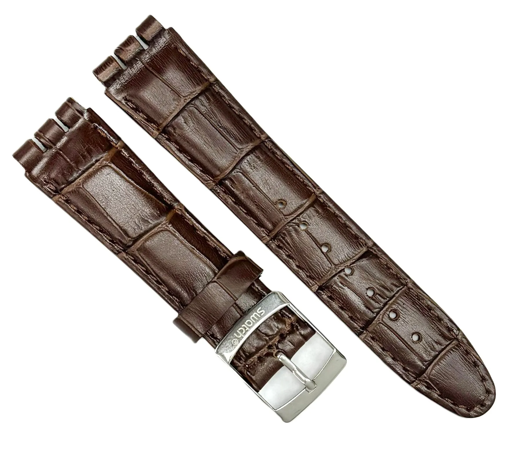 21mm Genuine Leather, BROWN Alligator Grain Watch Band for SWATCH Watches