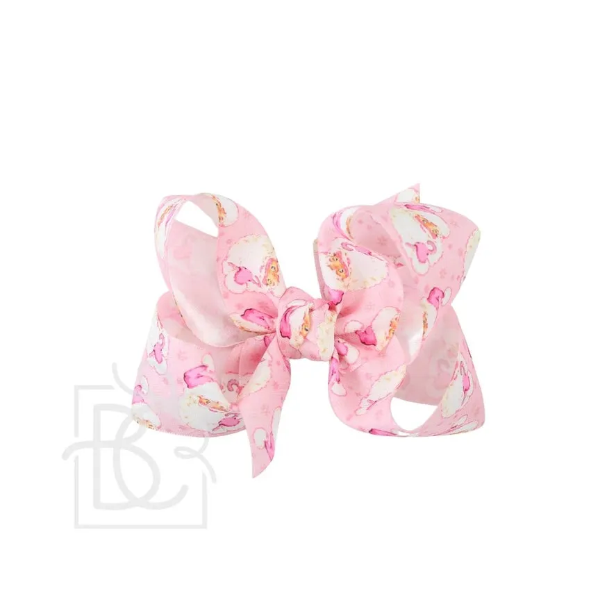 4.5" LARGE - Single Layered Light Pink Santa Hair Bow