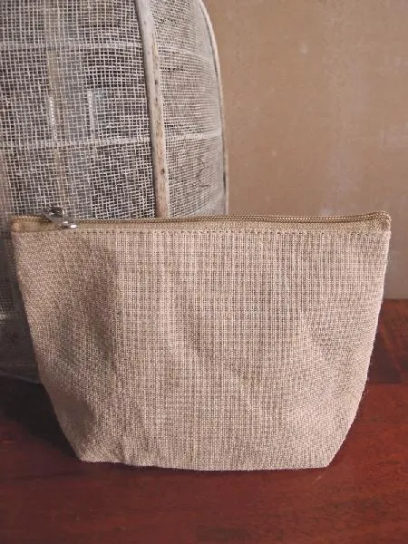 6 ct Zippered Jute / Canvas Pouch Cosmetic Bag with Gusset - By Bundle