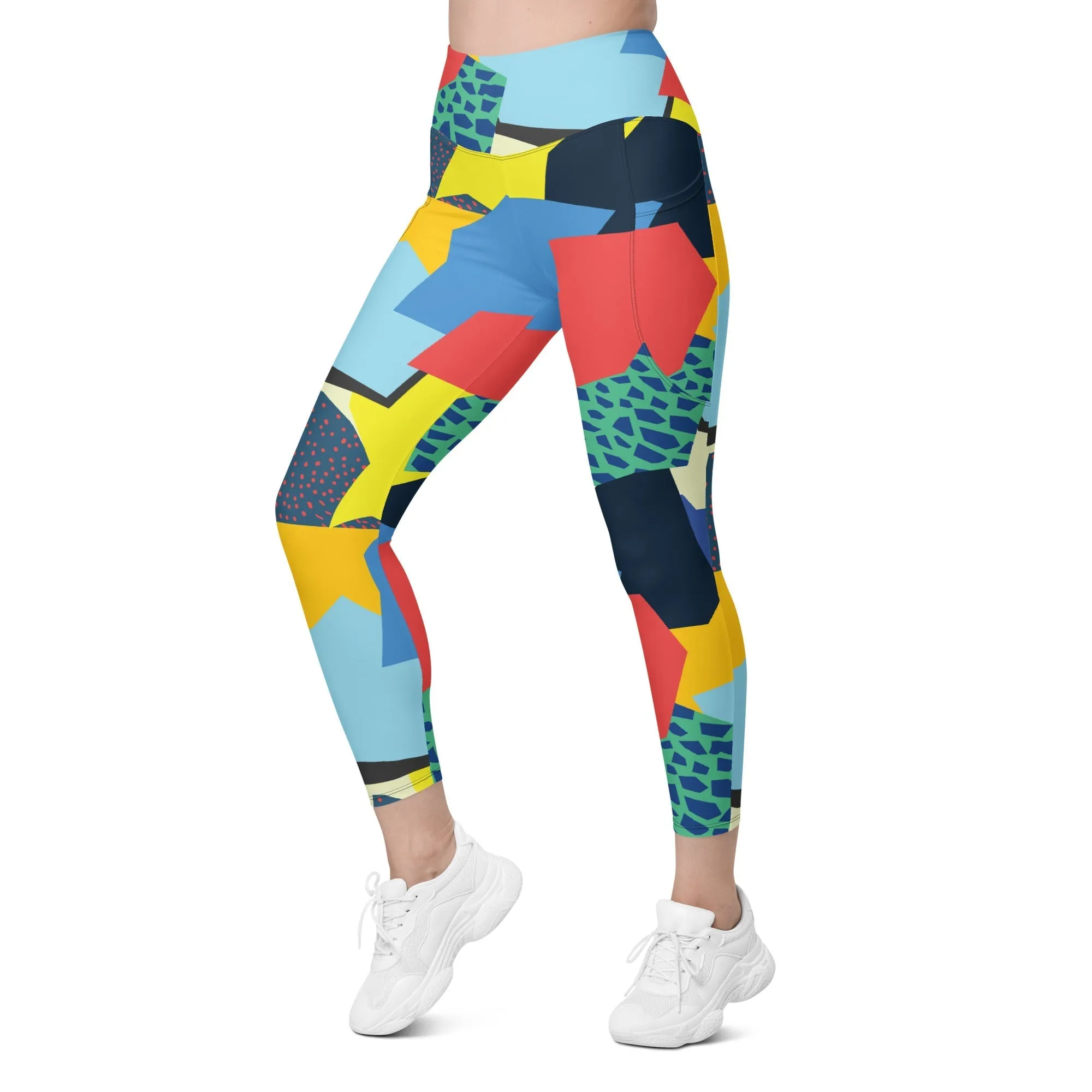 90s Color Block Leggings With Pockets