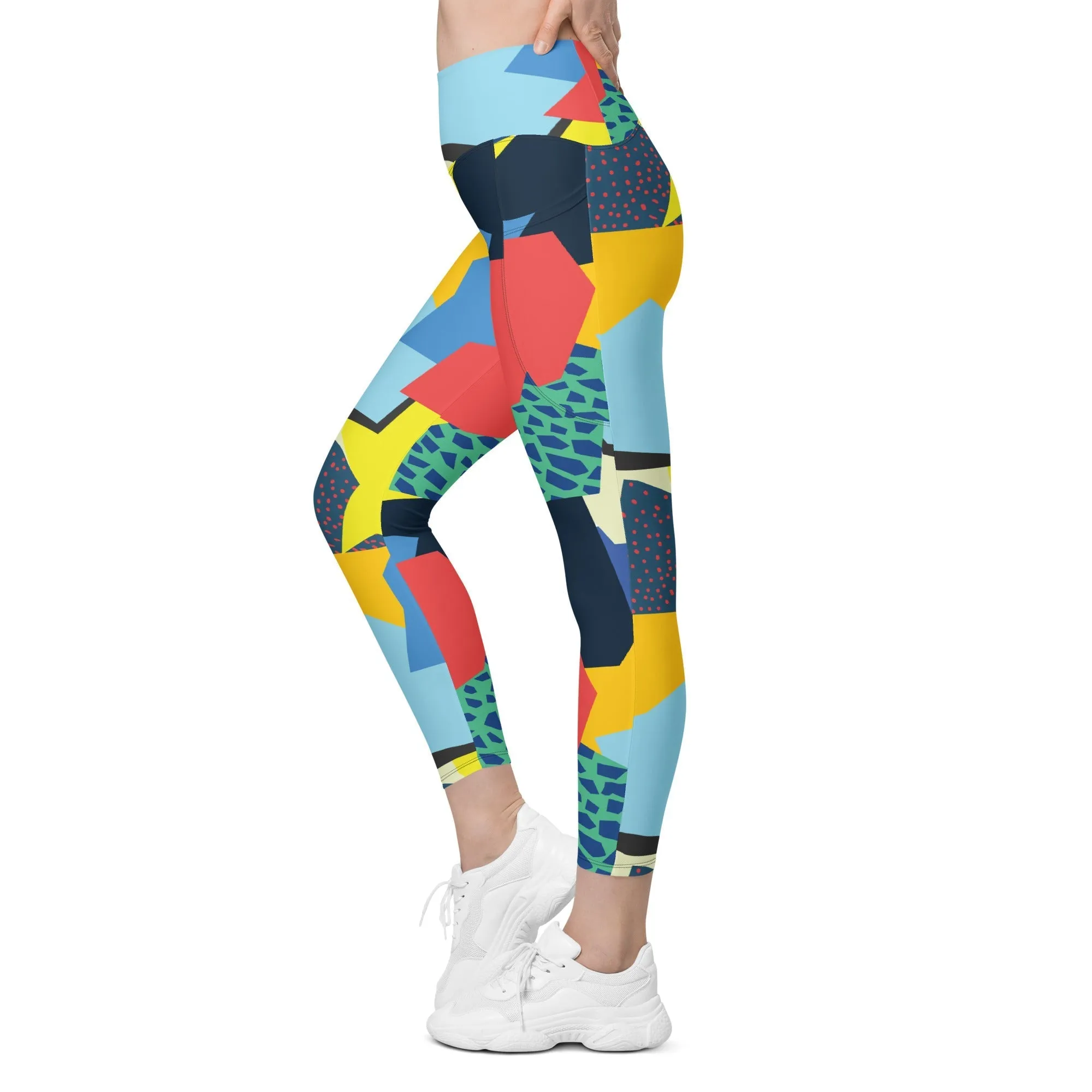 90s Color Block Leggings With Pockets