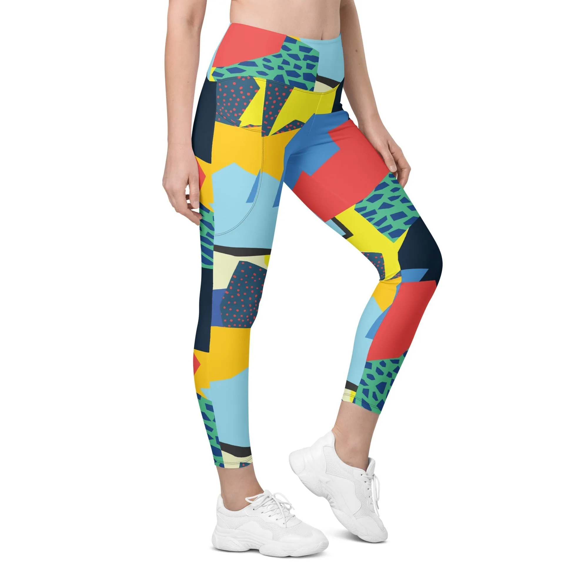 90s Color Block Leggings With Pockets