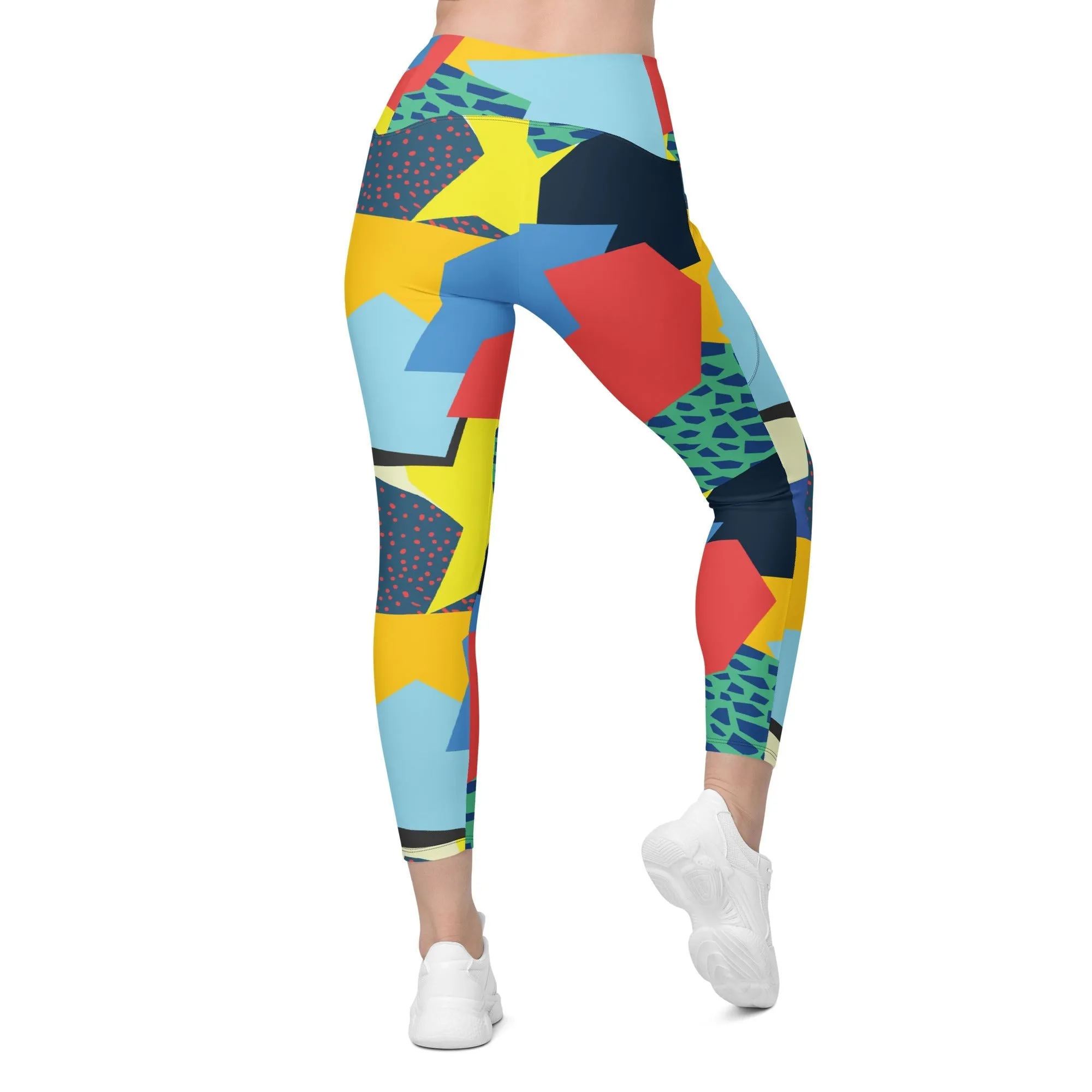 90s Color Block Leggings With Pockets