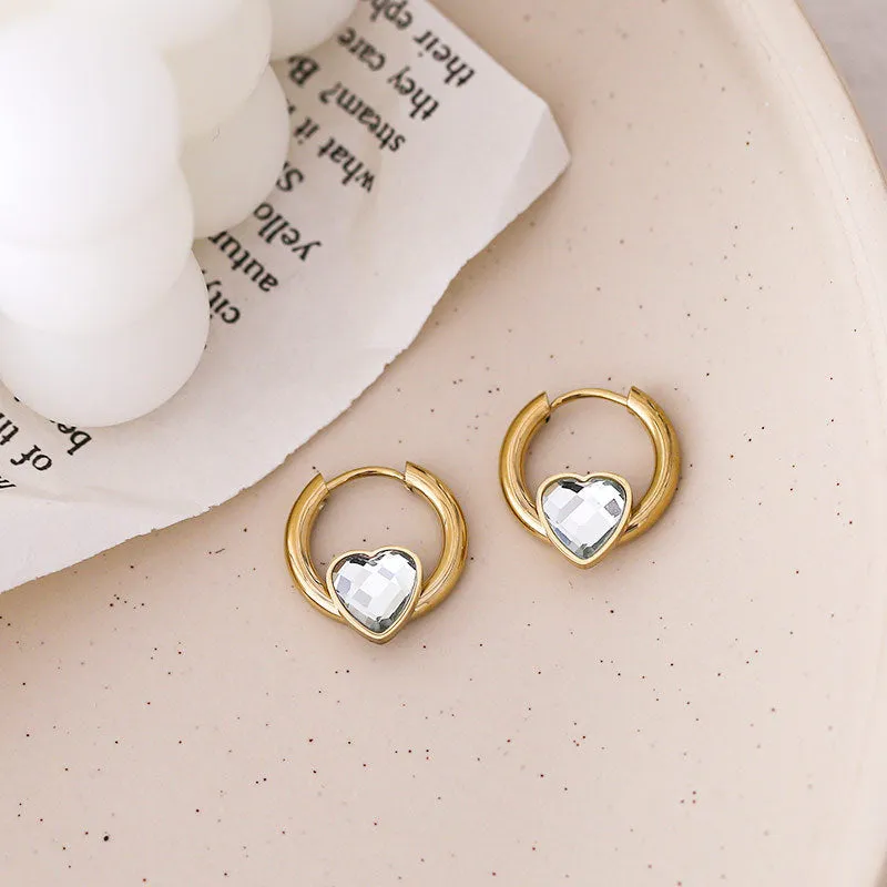 Amy Fashion - Delicate Heart Colorful Zircon Hoop Earrings