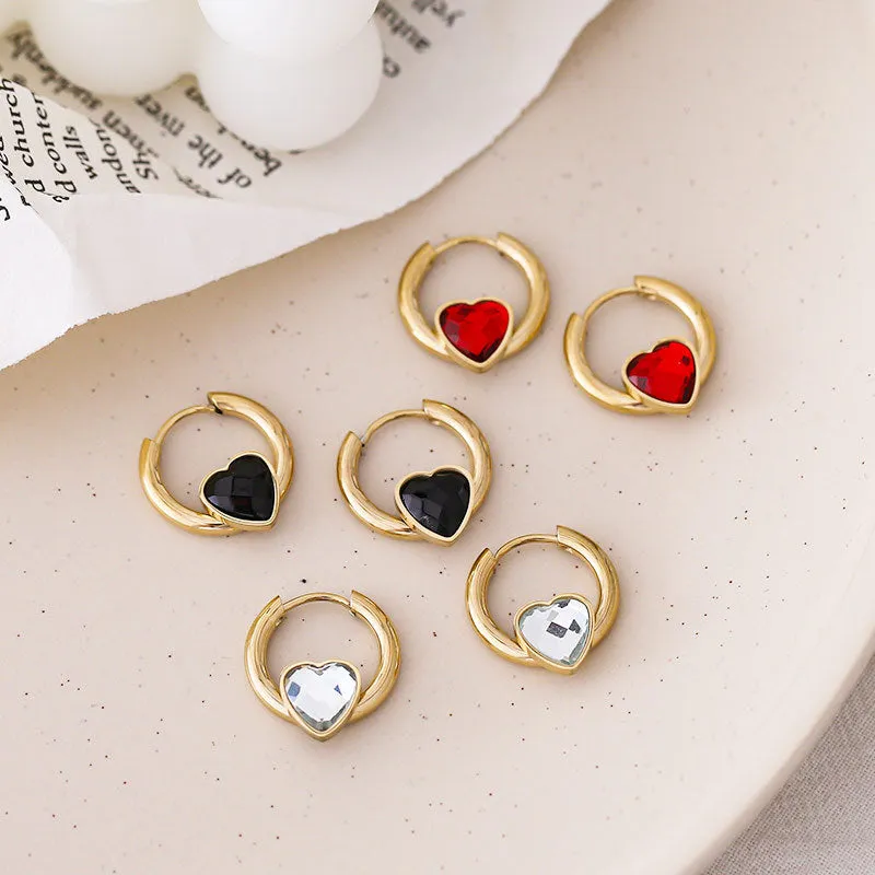 Amy Fashion - Delicate Heart Colorful Zircon Hoop Earrings