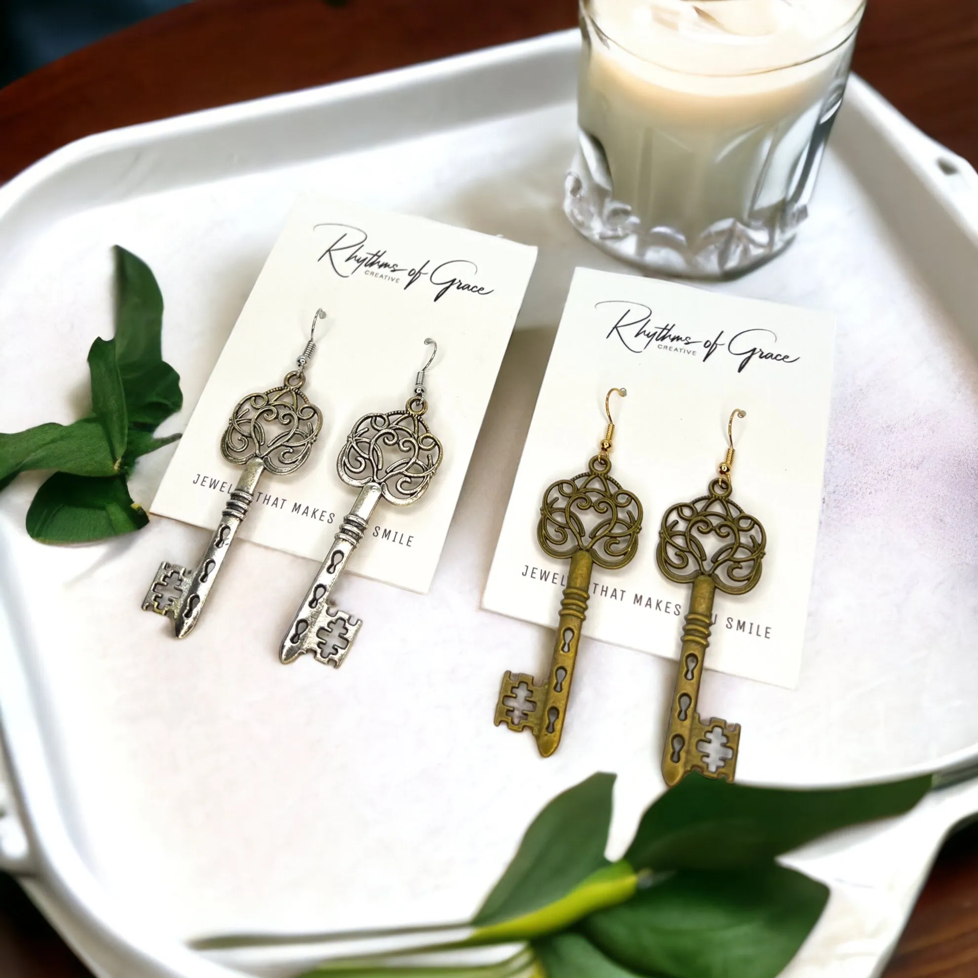 Antique Key Earrings - Lock Earrings, Handmade Earrings, Key Earrings, Motivational Gift