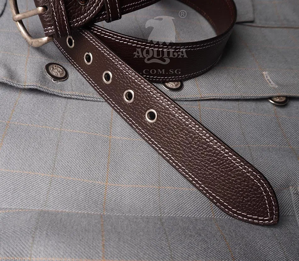 Aquila 40mm double stitch full grain leather belt with eyelets grommets (40502)