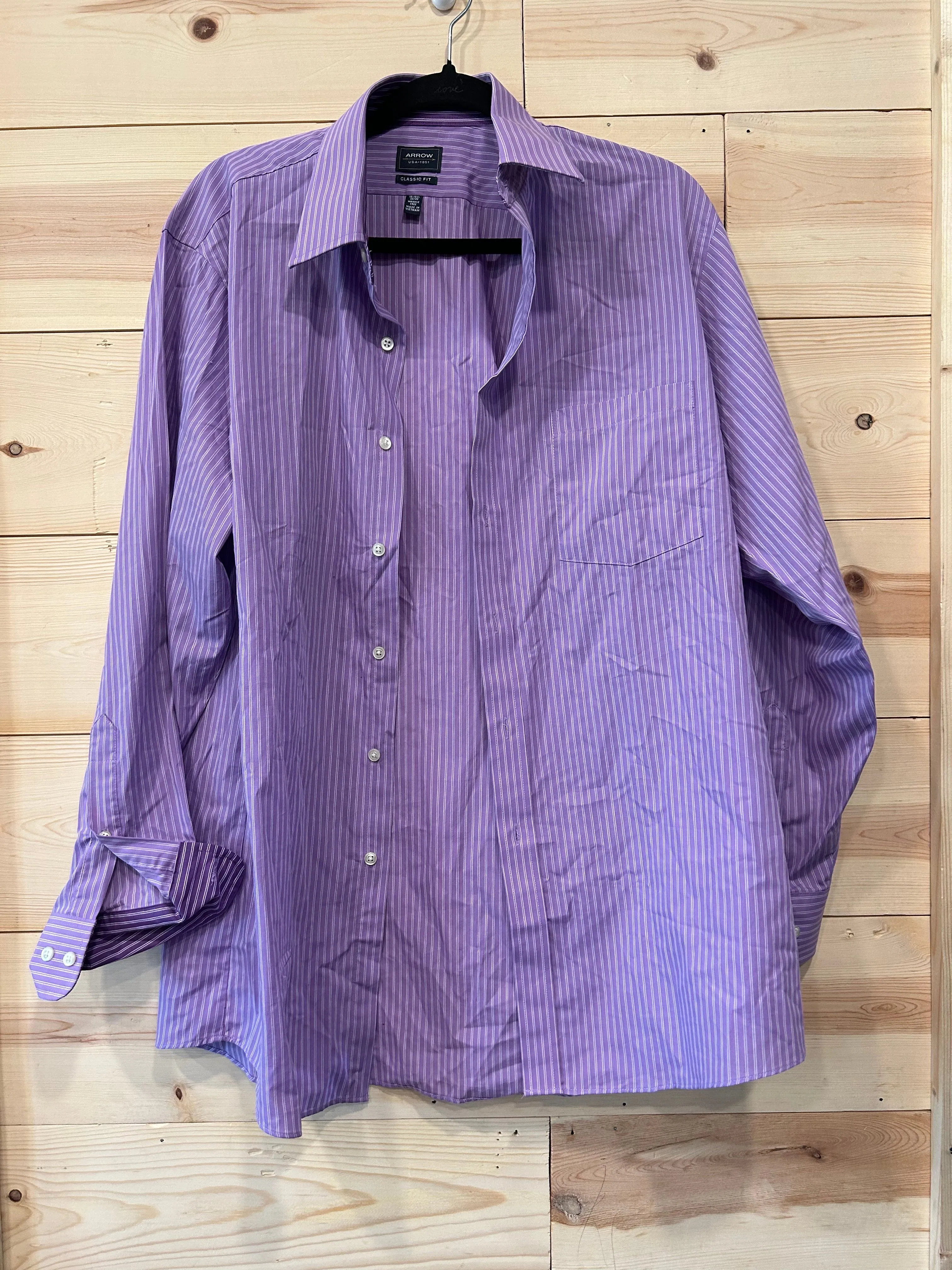 Arrow Long Sleeve Button Up Mens Shirt Purple w/stripes size 15