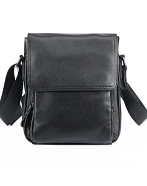 BADASS Black LEATHER MENS Small VERTICAL SHOULDER BAG SIDE BAG COURIER BAG MESSENGER BAG FOR MEN