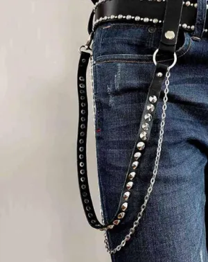 Badass Leather Silver Long Leather Biker Chain Trendy Pants Chain Wallet Chain For Men