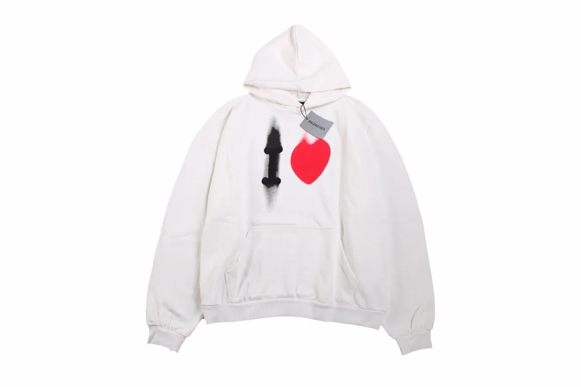 Balenciaga White Hoodie with "I Love" Graphic