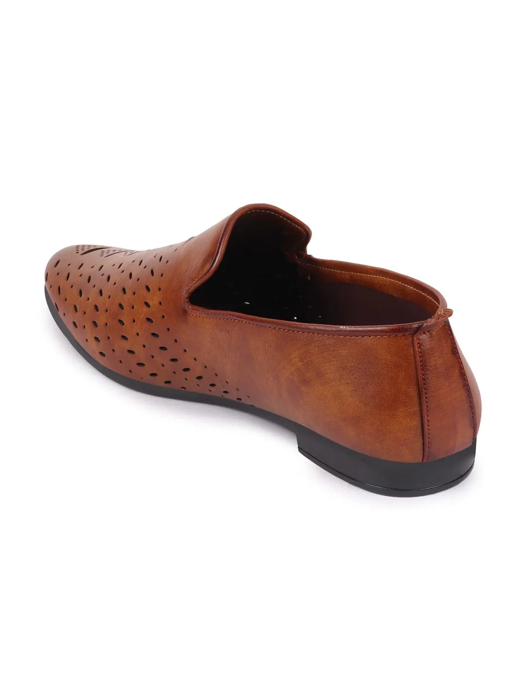 Basics Men Tan Perforated Ethnic Prom Slip On Juttis and Mojaris