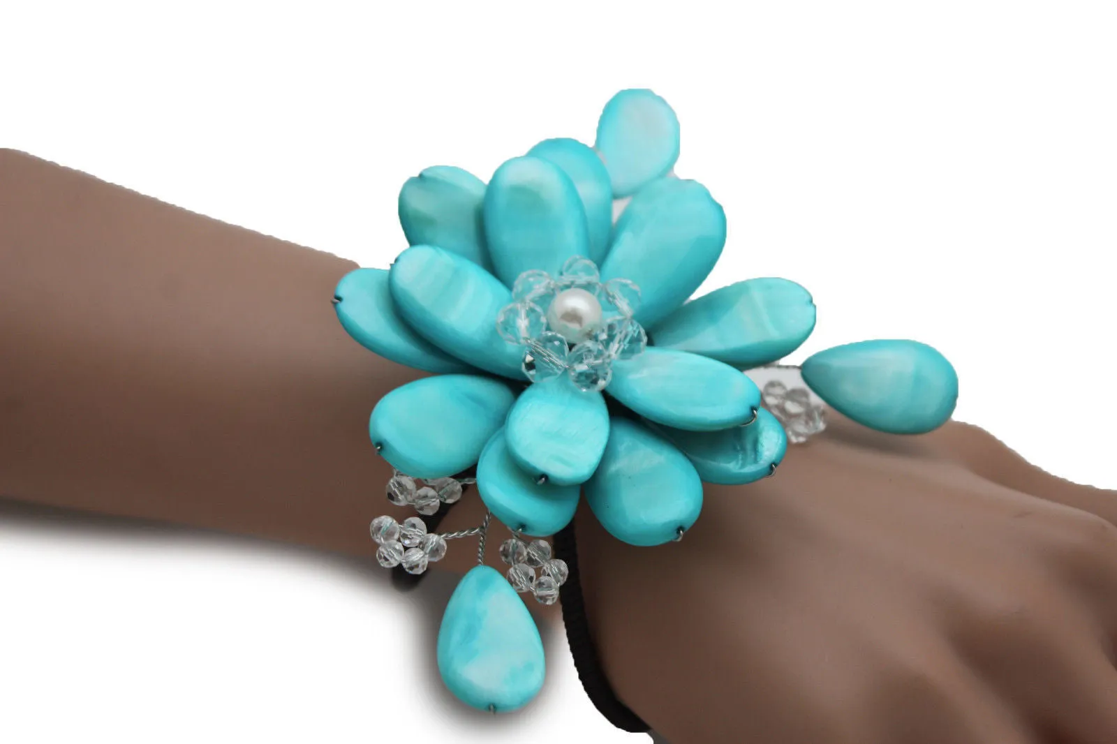 Beaded Stone Flower Bracelet Cuff