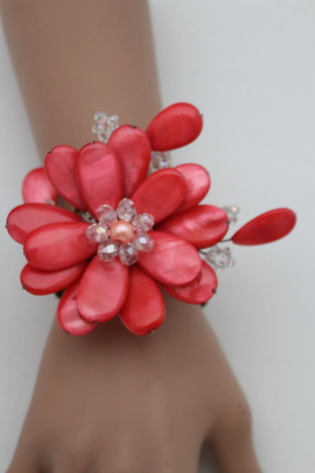 Beaded Stone Flower Bracelet Cuff