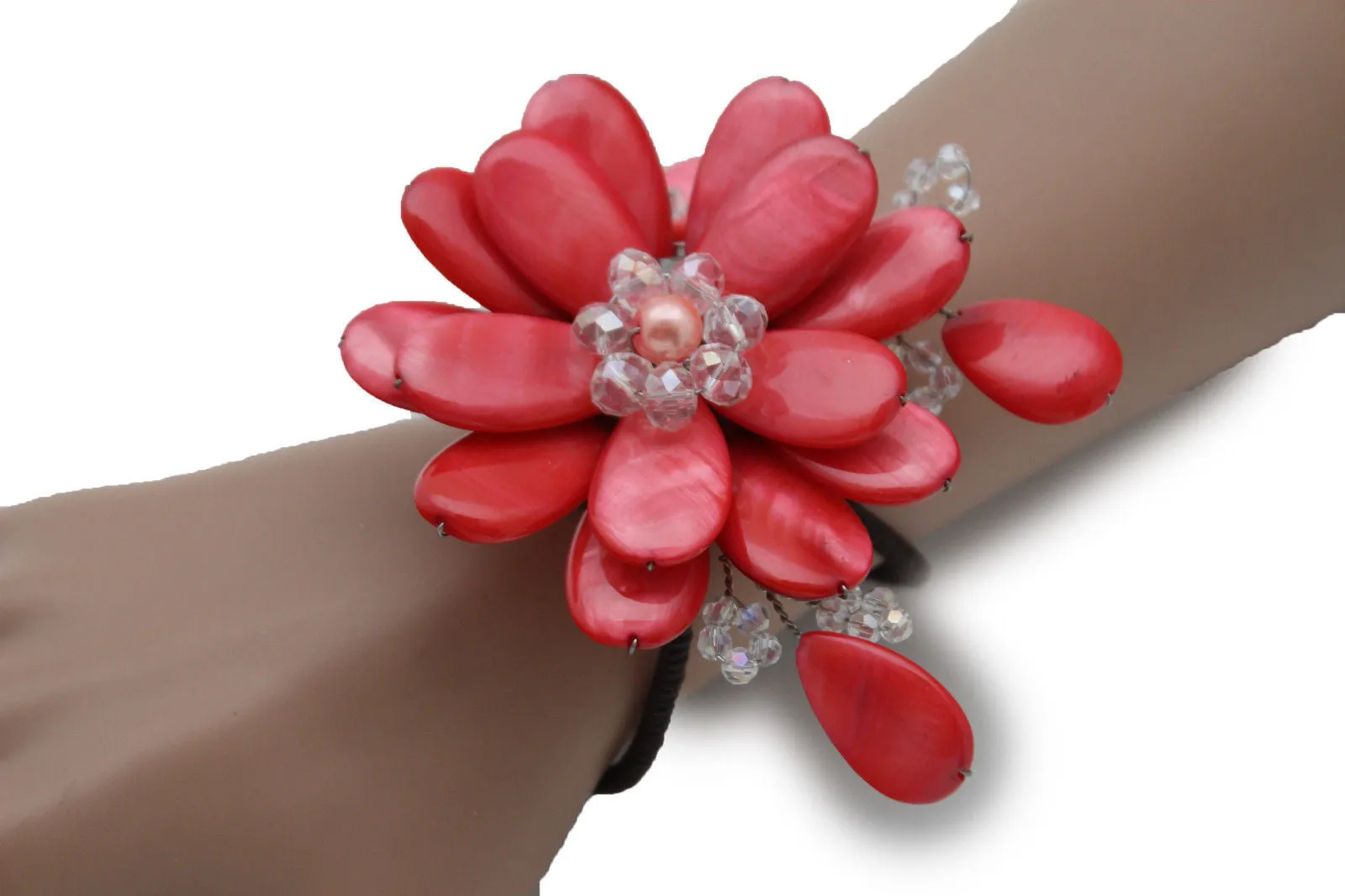 Beaded Stone Flower Bracelet Cuff