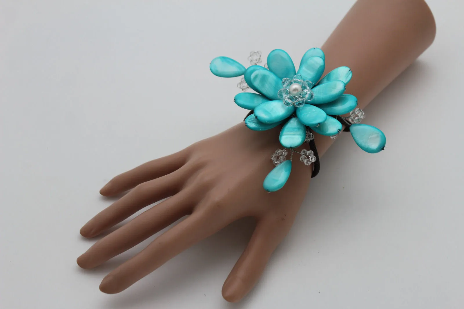 Beaded Stone Flower Bracelet Cuff