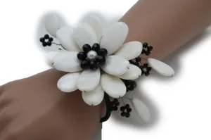 Beaded Stone Flower Bracelet Cuff