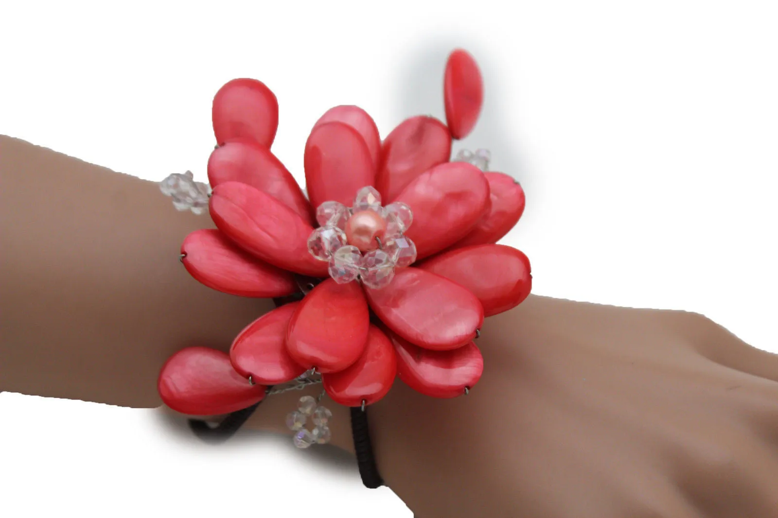 Beaded Stone Flower Bracelet Cuff