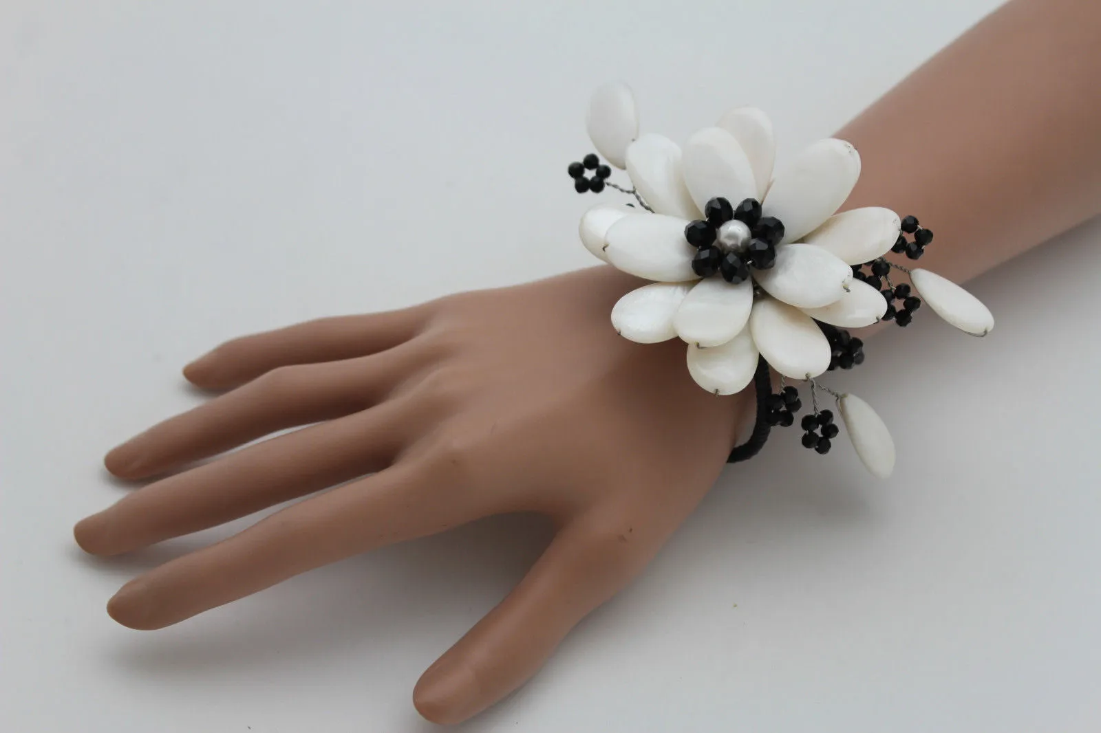 Beaded Stone Flower Bracelet Cuff