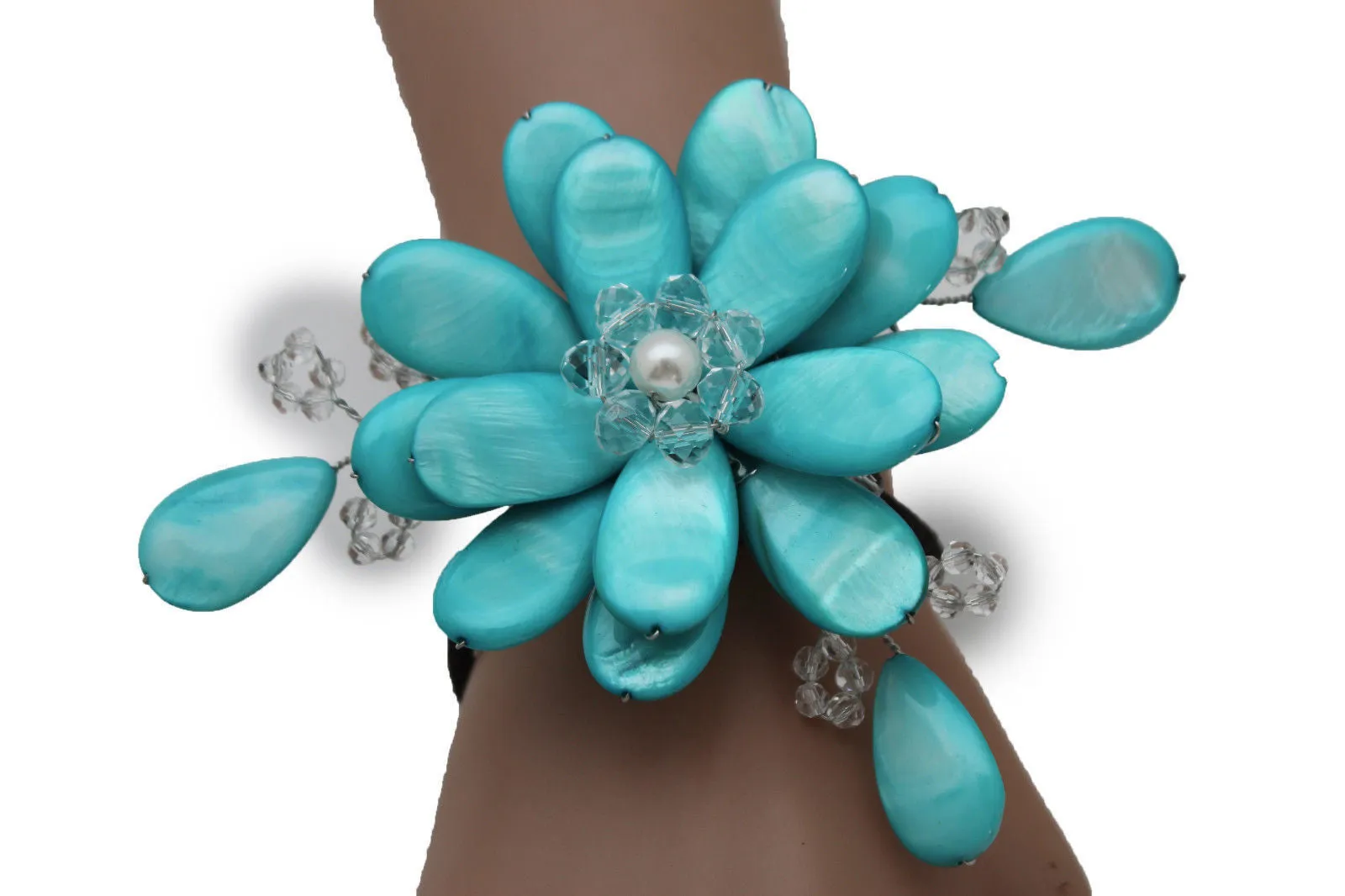 Beaded Stone Flower Bracelet Cuff