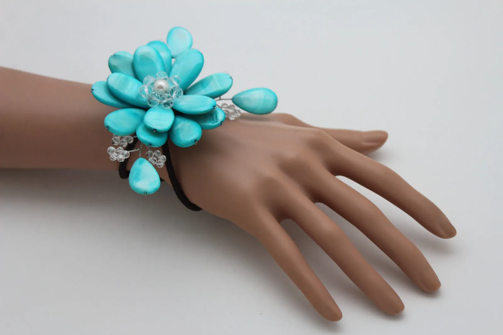 Beaded Stone Flower Bracelet Cuff