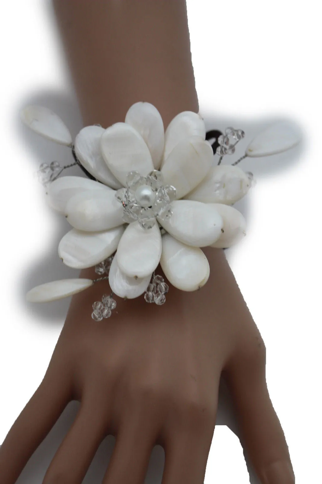 Beaded Stone Flower Bracelet Cuff